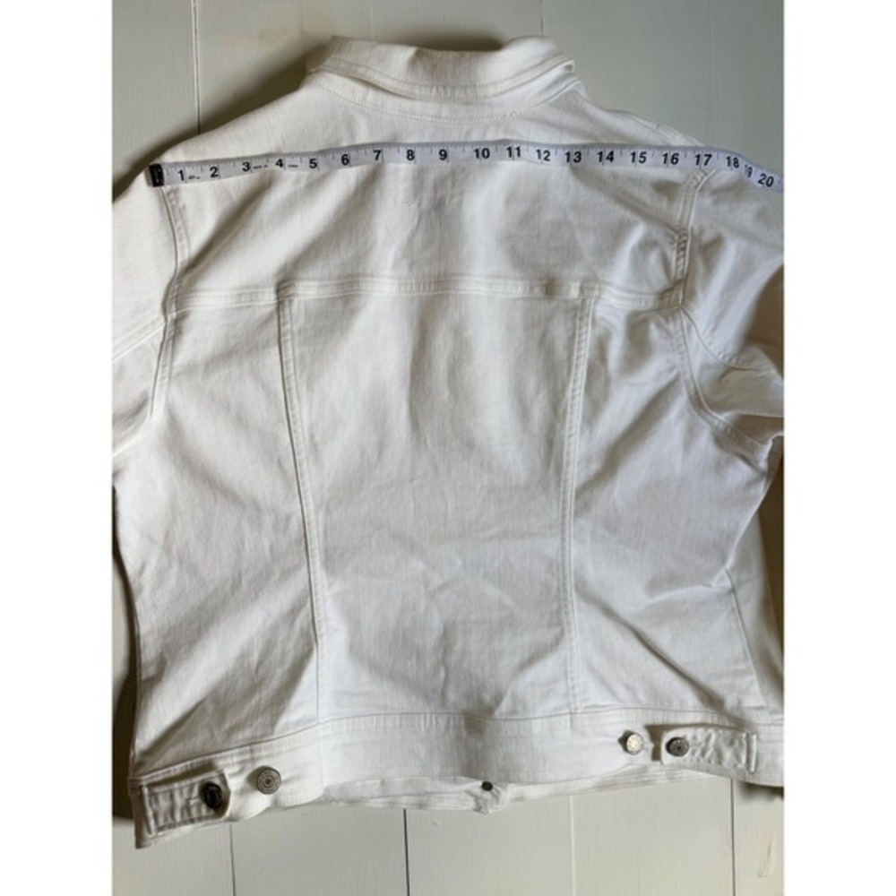 Womens XL White Denim Trucker Jacket Jean Jacket Cotton Cropped Layering - Picture 7 of 9